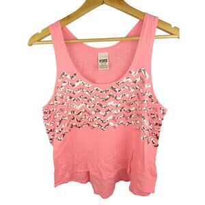 PINK Victoria's Secret Coral Pink Sequin Chevron Tank Top